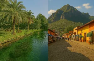Dos destinos, dos experiencias: entre la naturaleza cristalina de Las Estacas y el encanto montañoso y cultural de Tepoztlán, la elección para un viaje de fin de mes depende de tu estilo de escape./Foto: IA