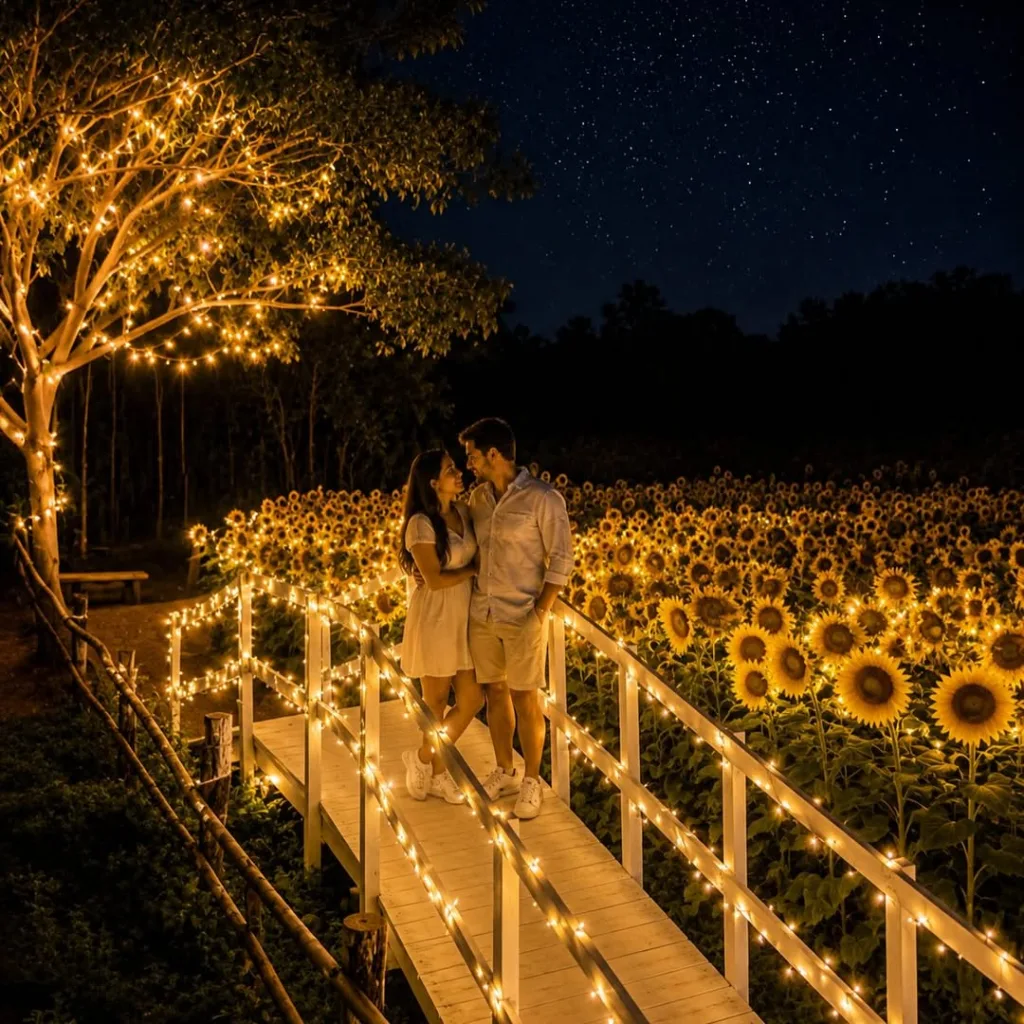 Descubre Santum, el campo de girasoles iluminado de noche en Tlaxcala. Conoce dónde está, cuánto cuesta, qué actividades ofrece y por qué se ha convertido en una de las experiencias más sorprendentes cerca de la CDMX. ¿Ya lo conocías?