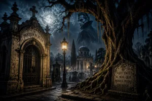 Entre criptas, mausoleos y antiguos corredores de cantera, la leyenda asegura que un árbol creció para impedir el regreso de una presencia que jamás pudo abandonar el panteón./Foto:AI