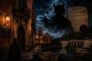 Las leyendas de Querétaro aseguran que, entre casonas virreinales y antiguos callejones, el Diablo aún recorre las noches buscando cobrar viejas deudas./Foto:IA (Copilot)