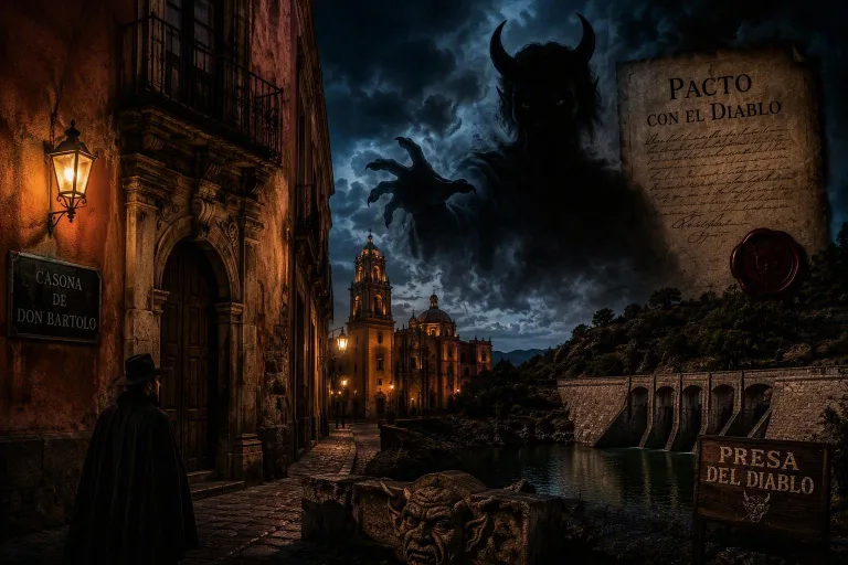 Las leyendas de Querétaro aseguran que, entre casonas virreinales y antiguos callejones, el Diablo aún recorre las noches buscando cobrar viejas deudas./Foto:IA (Copilot)
