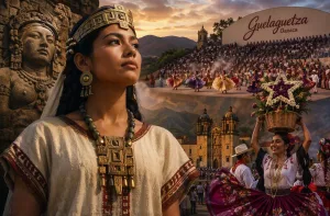 La leyenda de Donají, considerada uno de los grandes símbolos de Oaxaca, sigue presente en la Guelaguetza, celebración que cada año reúne el legado cultural de las ocho regiones del estado./Foto: IA (Copilot)