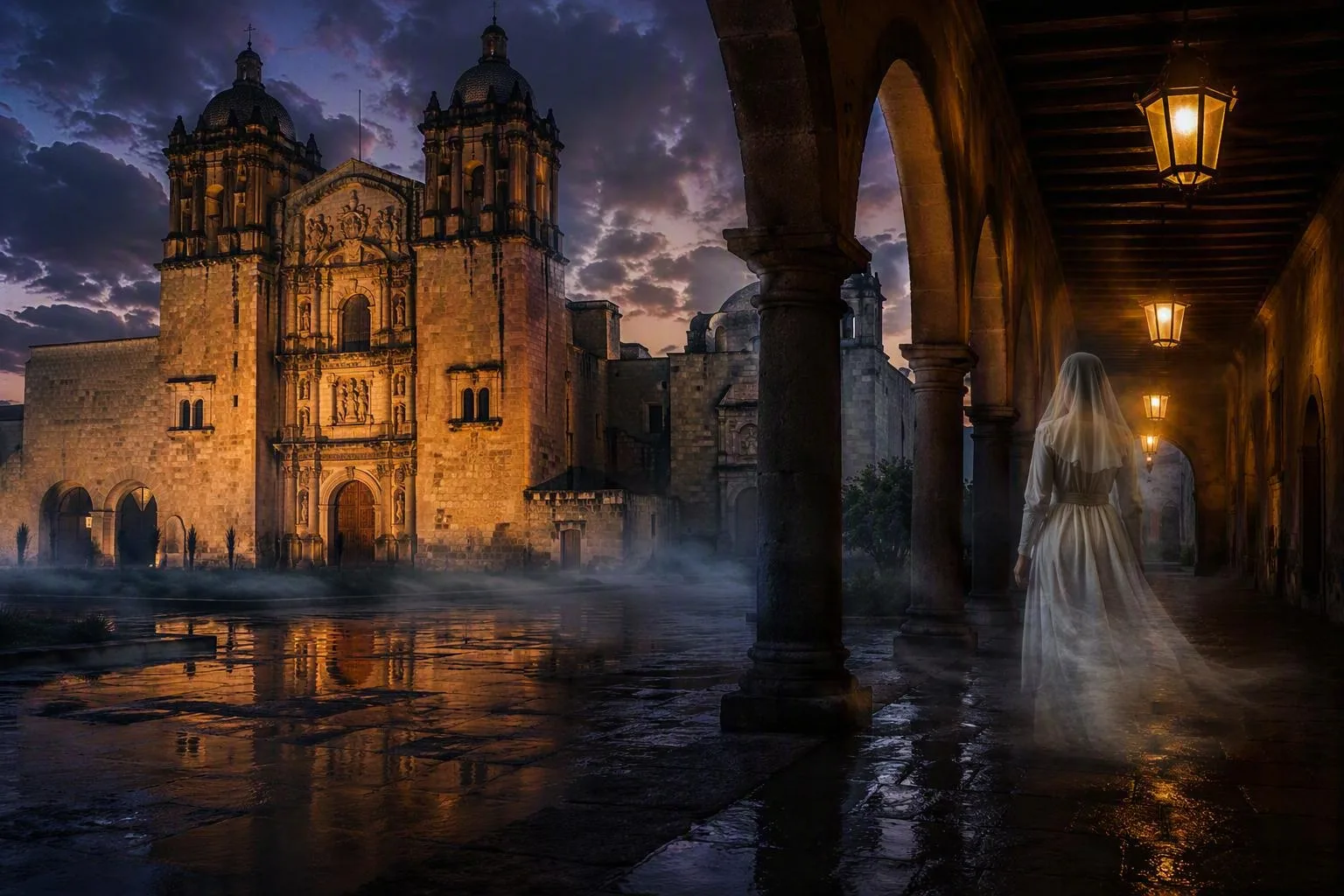 Entre los antiguos claustros de Santo Domingo de Guzmán, la leyenda de una monja enamorada continúa recorriendo los pasillos donde historia y tradición se entrelazan./Foto:IA (Copilot)