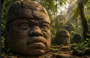 Talladas hace más de 3 mil años, las cabezas colosales olmecas representan uno de los mayores enigmas arqueológicos de la antigua Mesoamérica/Foto:IA
