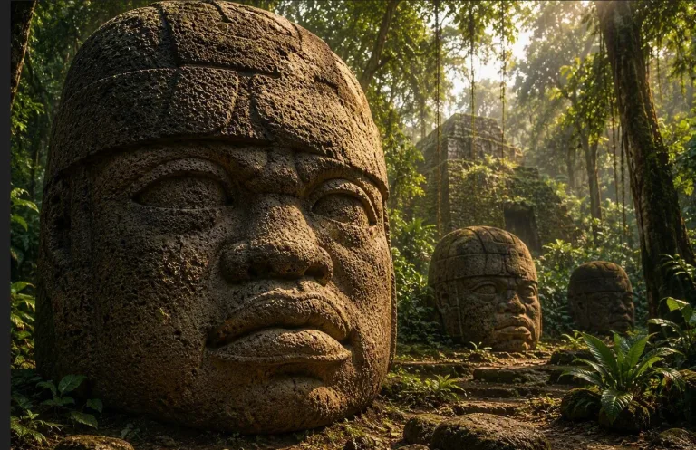 Talladas hace más de 3 mil años, las cabezas colosales olmecas representan uno de los mayores enigmas arqueológicos de la antigua Mesoamérica/Foto:IA