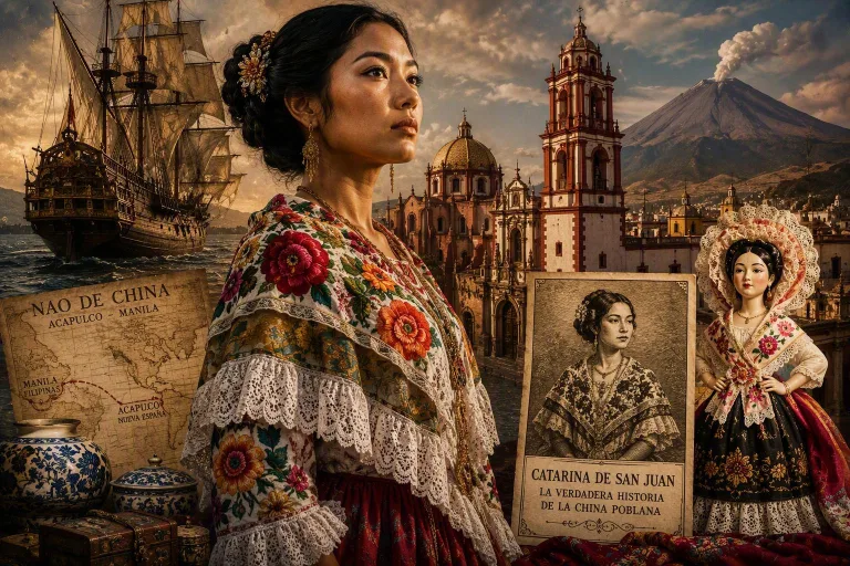 Catarina de San Juan llegó a la Nueva España a través de la ruta de la Nao de China, una travesía que conectó Asia, América y Europa durante más de dos siglos./b Foto: AI (Copilot)