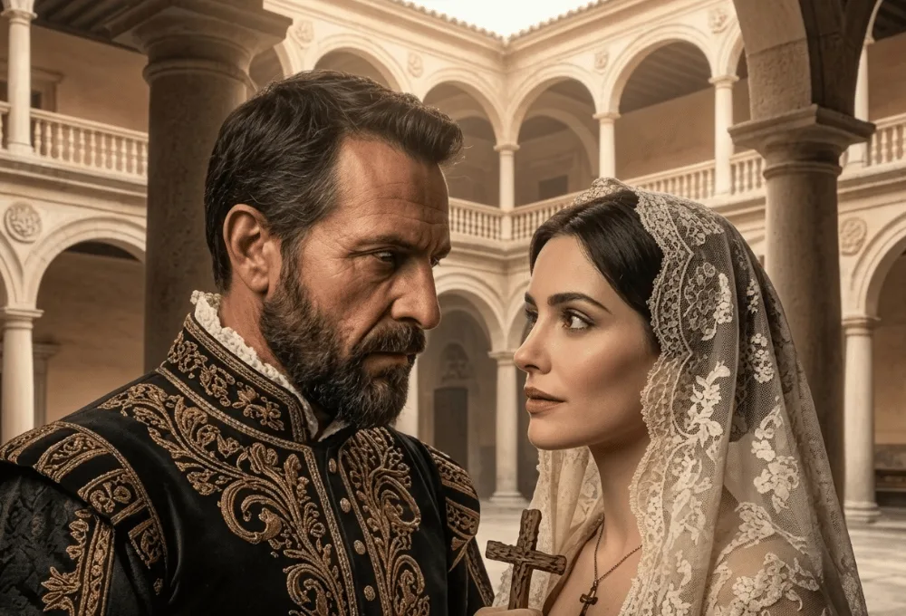 Don Juan Manuel de Solórzano y Doña Marina de Salazar. Imagen creada con IA. leyenda