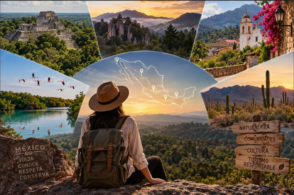 De las selvas de Calakmul a los bosques comunitarios de Oaxaca, los humedales de Campeche y el desierto de Baja California, México ofrece destinos donde cada viaje puede convertirse en una oportunidad para valorar la naturaleza y apoyar a quienes trabajan por conservarla./Foto: IA