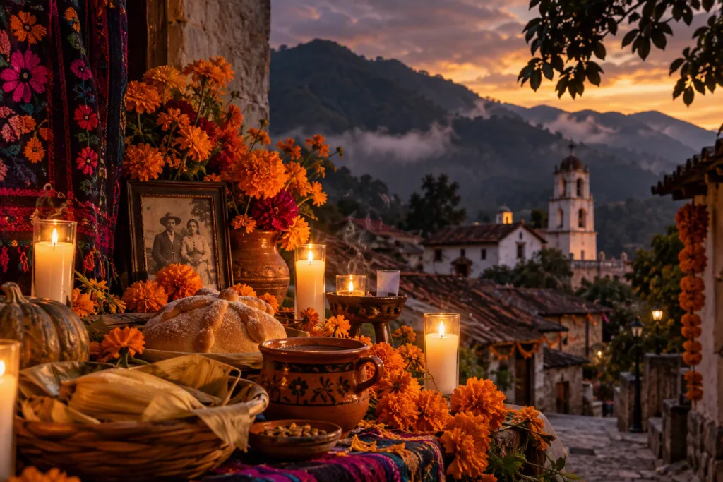 Entre flores, velas, tamales y chocolate, las familias de Villa Hidalgo Yalálag celebran Todos Santos como un encuentro con la memoria, una tradición donde los sabores y recuerdos vuelven a unir a las generaciones de este pueblo zapoteca de la Sierra Norte de Oaxaca./Foto: IA