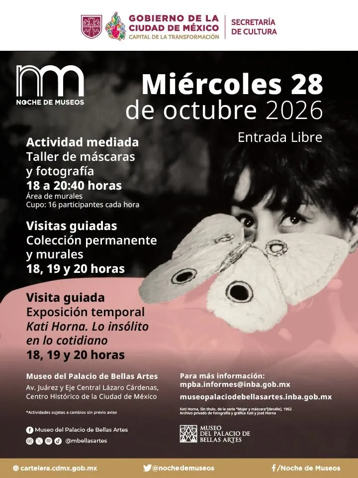 Descubre qué hacer en la Noche de Museos de octubre 2026 en CDMX: conciertos, recorridos, talleres y actividades especiales de Día de Muertos. ¿Cuál te llamó más la atención?