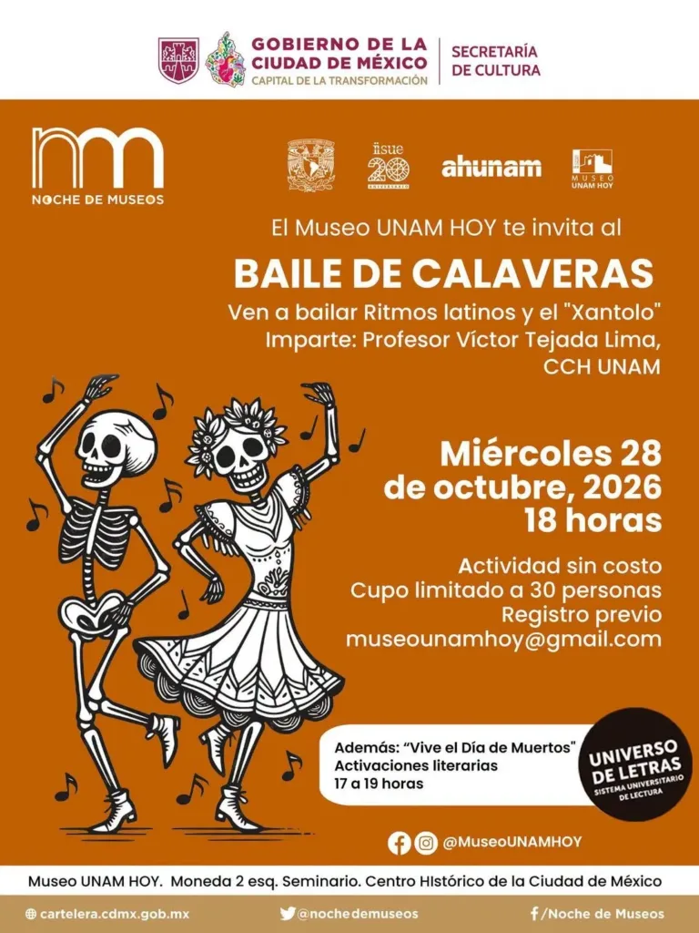 Descubre qué hacer en la Noche de Museos de octubre 2026 en CDMX: conciertos, recorridos, talleres y actividades especiales de Día de Muertos. ¿Cuál te llamó más la atención?