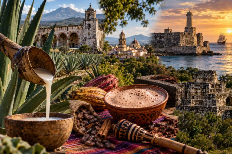 Entre los magueyales del altiplano y las espumosas bebidas de cacao de Zacatelco, Tlaxcala conserva dos tradiciones gastronómicas que conectan el presente con algunos de los sabores más antiguos de México./Foto: IA
