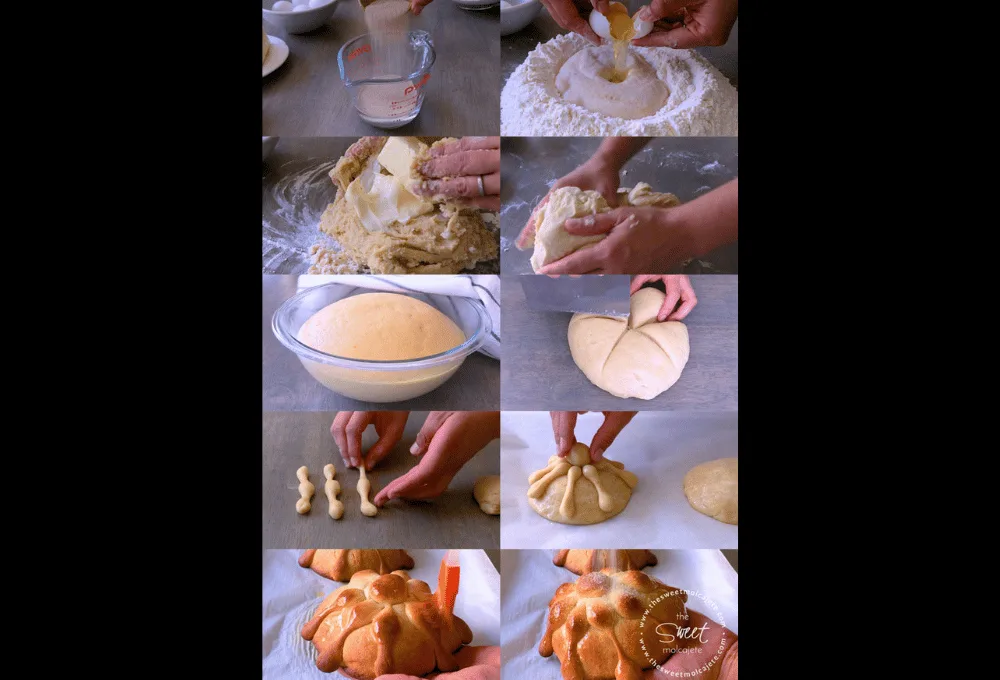 pan de muerto casero. Preparación paso a paso. Gastronomía.
